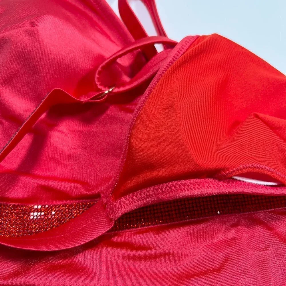 Victoria Secret Small S Shine Strap Plunge One Piece Swimsuit Bikini Red Pink
